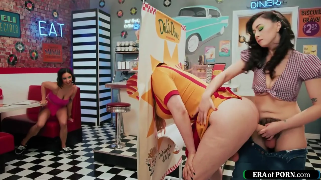 Busty big cock futa waitress fucked by big tit futanari babe