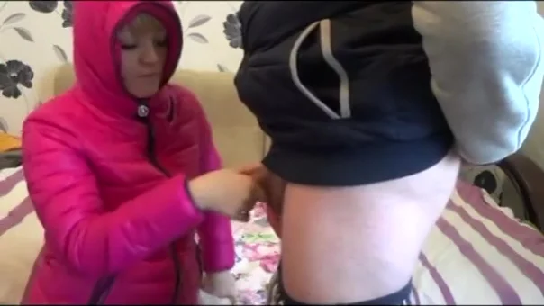 Blonde in Pink Puffy Jacket Sex