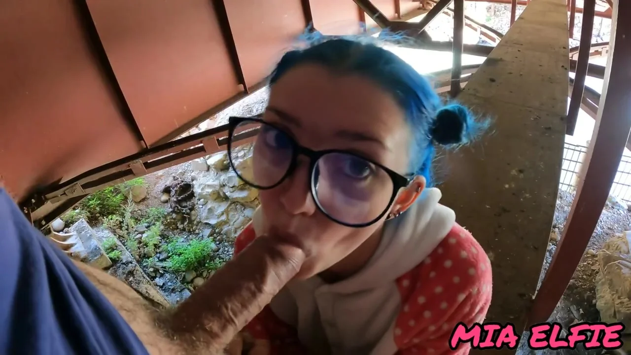 With Blue Hair And Glasses After School Having Sex Under The Hello Kiti Bridge