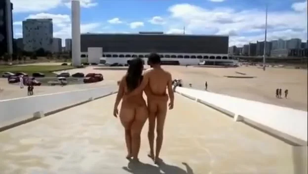 Newly married couple walked naked in the public place
