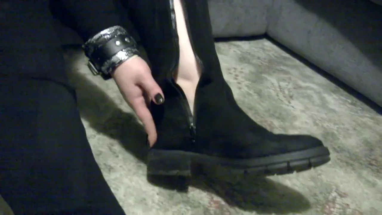 Elle Moon BBW Foot Fetish Knee High Black Suede Boots Black Blouse