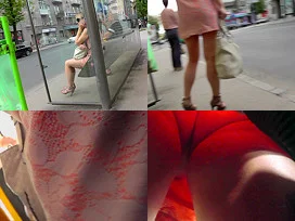 G-string on sexy blonde's ass in real upskirt vid