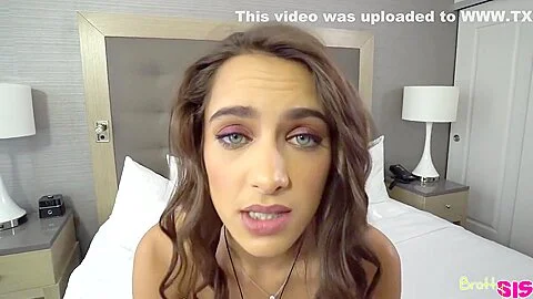 Skinny teen brunette with small tits, Uma Jolie is often fucking her step- brother, in his bedroom