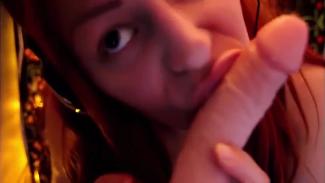 Erotic ASMR redhead teen 18+ gags on, whispers to, and fucks realistic dildo