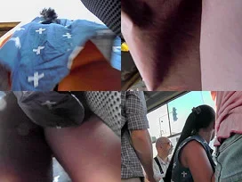 Brunette accidentally flashes thong in candid upskirts