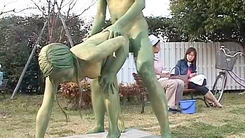 Cosplay Porn: Public Painted Statue Fuck 2