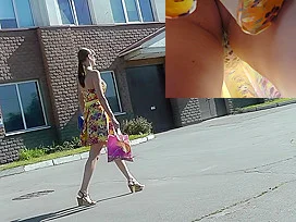 Adorable lady in funny panties got in public upskirt