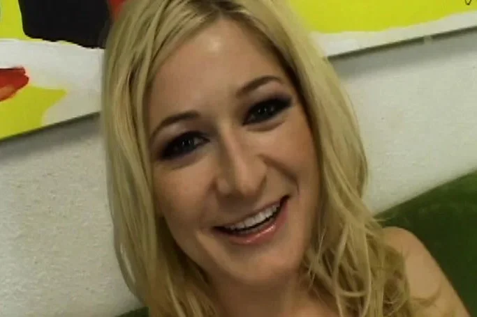 Smoking hot blonde teen with perky little tits gives a POV blowjob