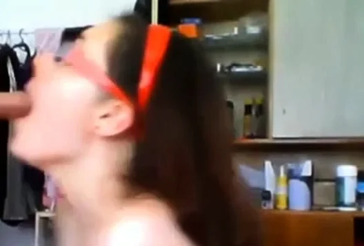 Sexy Busty girl in glasses Blowjob in Webcam