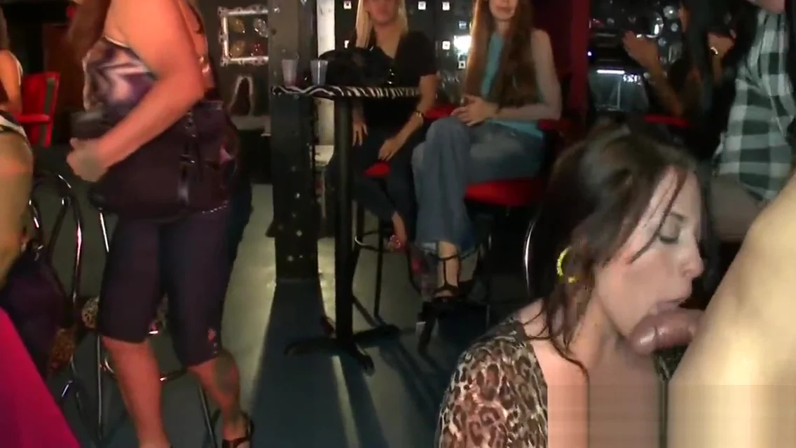 Cute stripper gets his one-eyed monster delighted by several babes