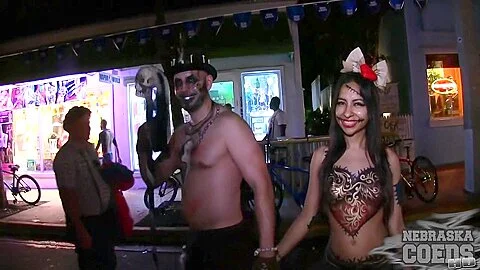 Beautiful Festival Girls Exposing Their Skin Halloween Street Party Fa