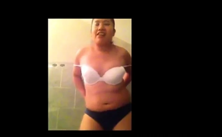 Amateur Chubby Pinay MILF in glasses teasing in bathroom