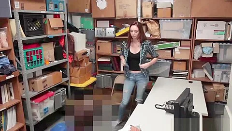 Redhead teen 18+ suspected and fucked by a mall cops hard dick