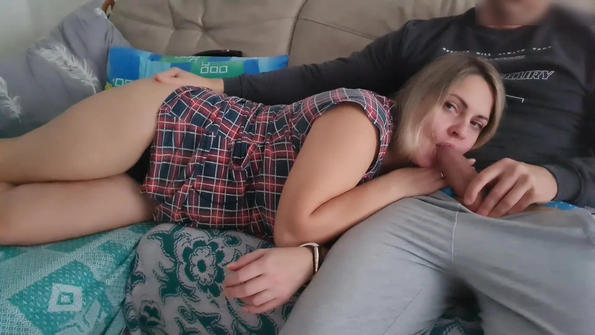 Stepsister Is Lying On Her Stepbrothers Lap And He Suddenly Starts Masturbating His Dick Near Mouth