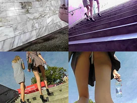 Thong upskirt footage of a slim babe wearing mini skirt