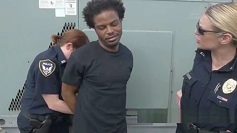 Chubby officers on rooftop make a criminal suspect fuck them hard