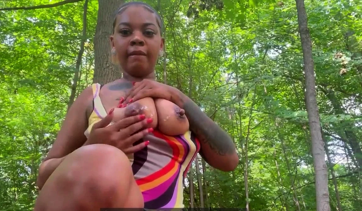 Big-Tit Black Girl Can't Wait to Masturbate in the Backwoods