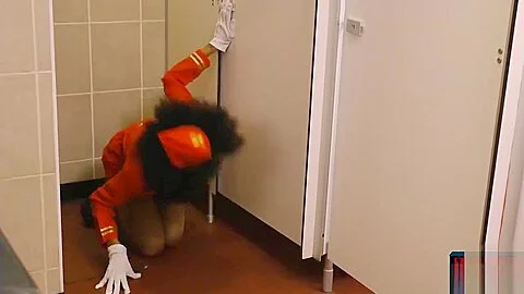 Black flight attendant fucks a frequent flyer in a toilet