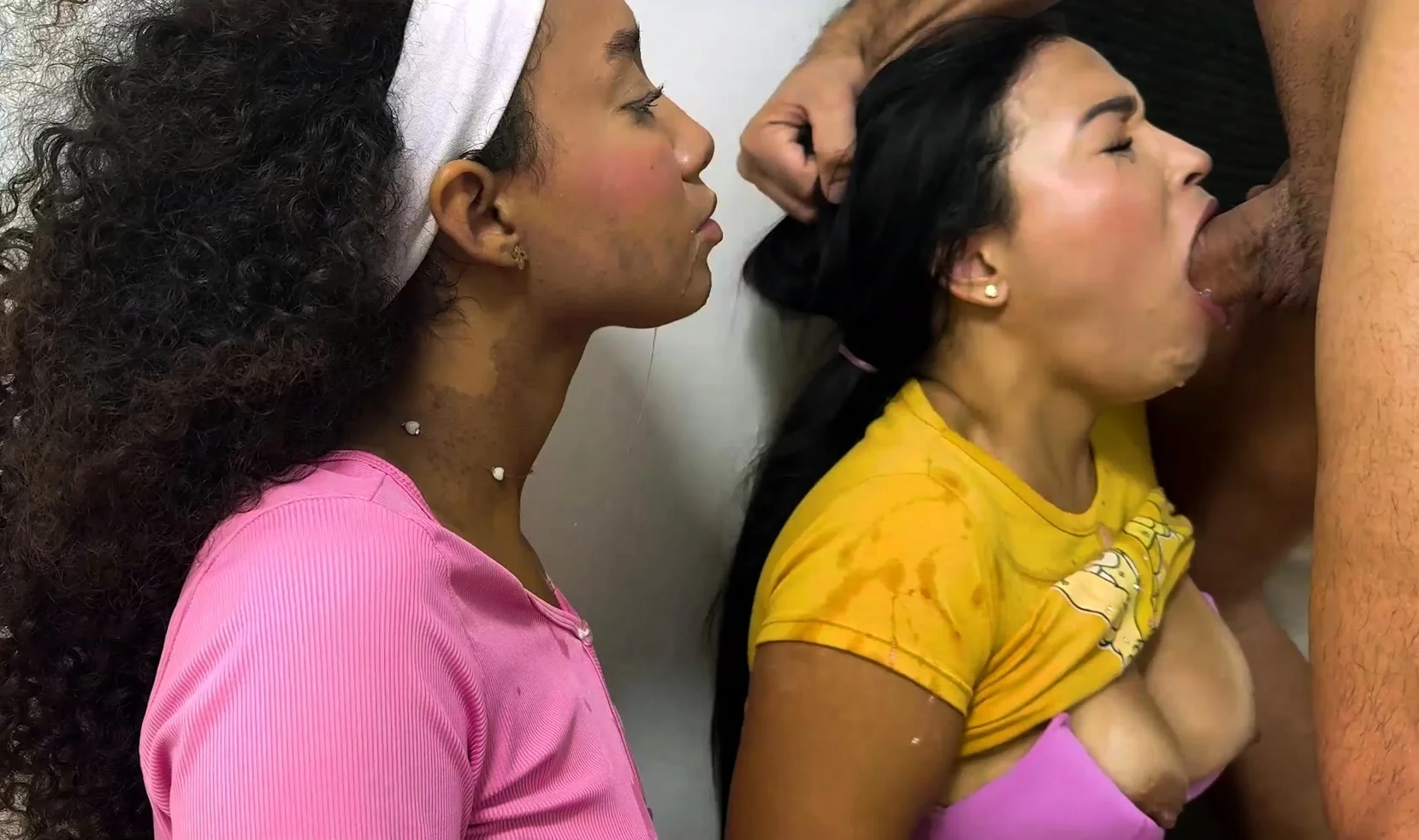 Two horny Latina teens deepthroated
