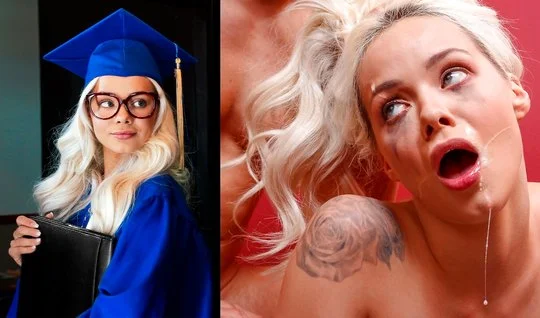 Blonde student 18+ after sex in stockings takes cum lover...