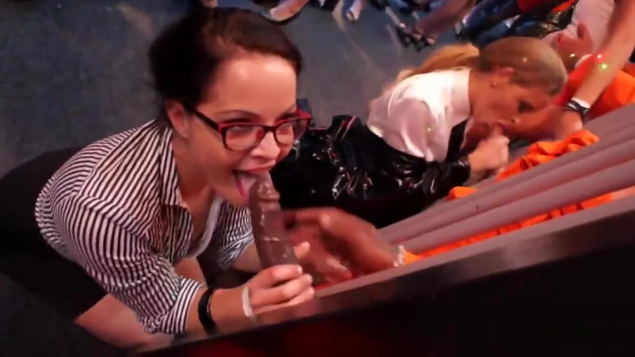 Lovable models give blowjob and enjoy screwing and group sex