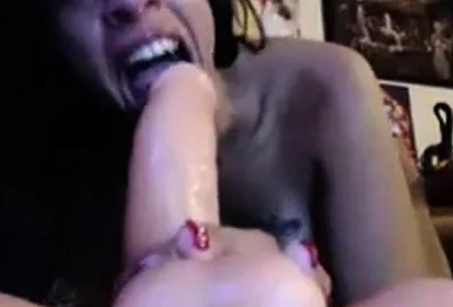Crazy black chick deepthroats herself DTD