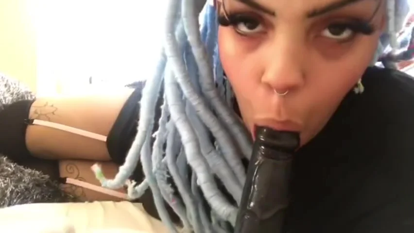 Kitten Gagging on a 9 Inch Black Dildo