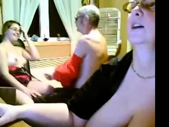 Spanish young and old threesome in kitchen - webcam