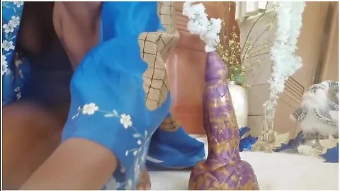 Petite Ebony Girl Works Her Gaping Pussy And Ass On Extra Large Bad Dragon Dildo