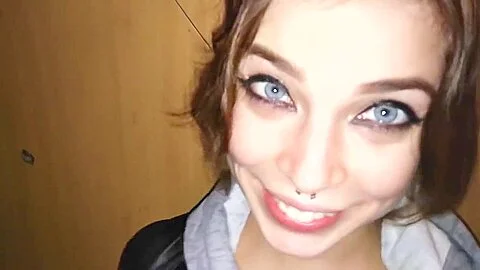 Outdoor sex. Sex in the entrance of a house. Cum on pussy, ass and panties!