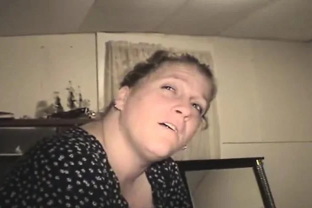 Chunky blonde hooker Shannon reveals her big hooters and blows a cock