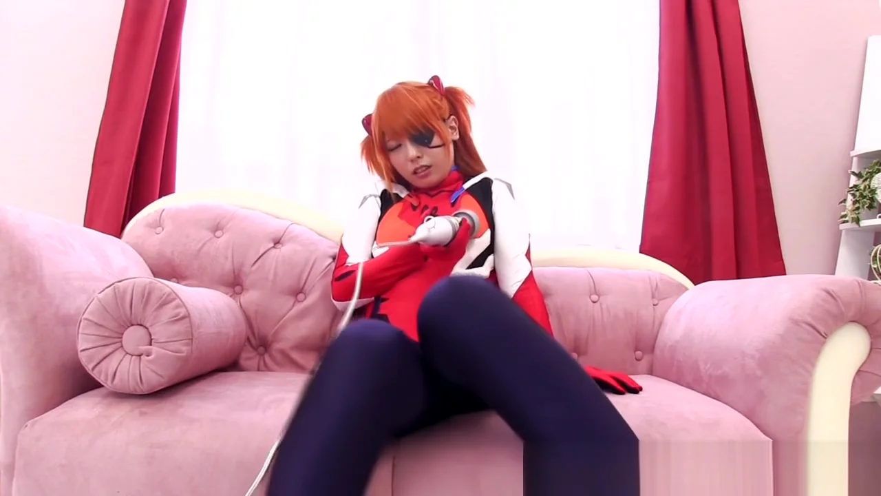 Japanese cosplay ginger babe tugging cock