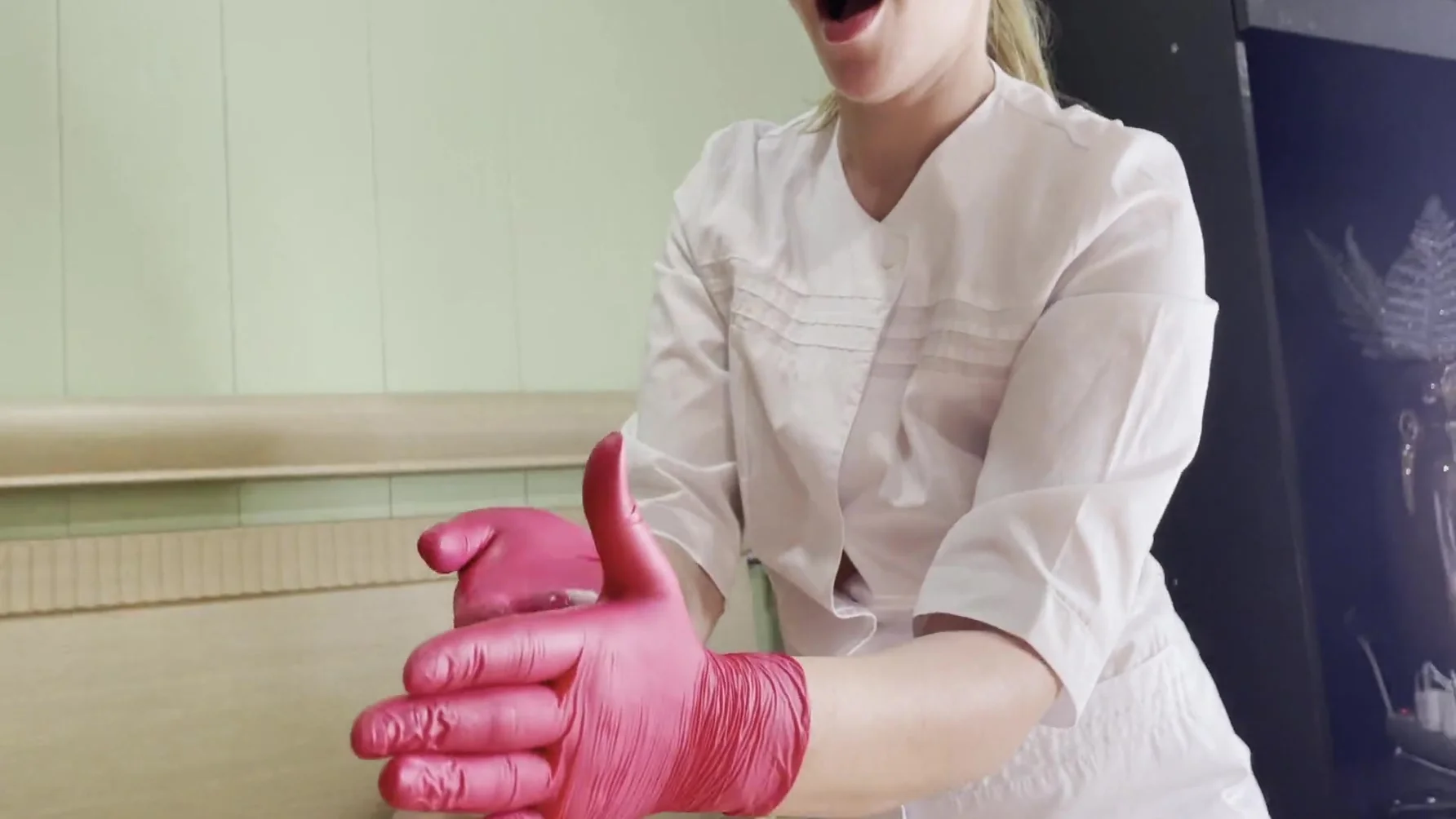 Horny Milf Jerks A Thick Dick With Gloves On