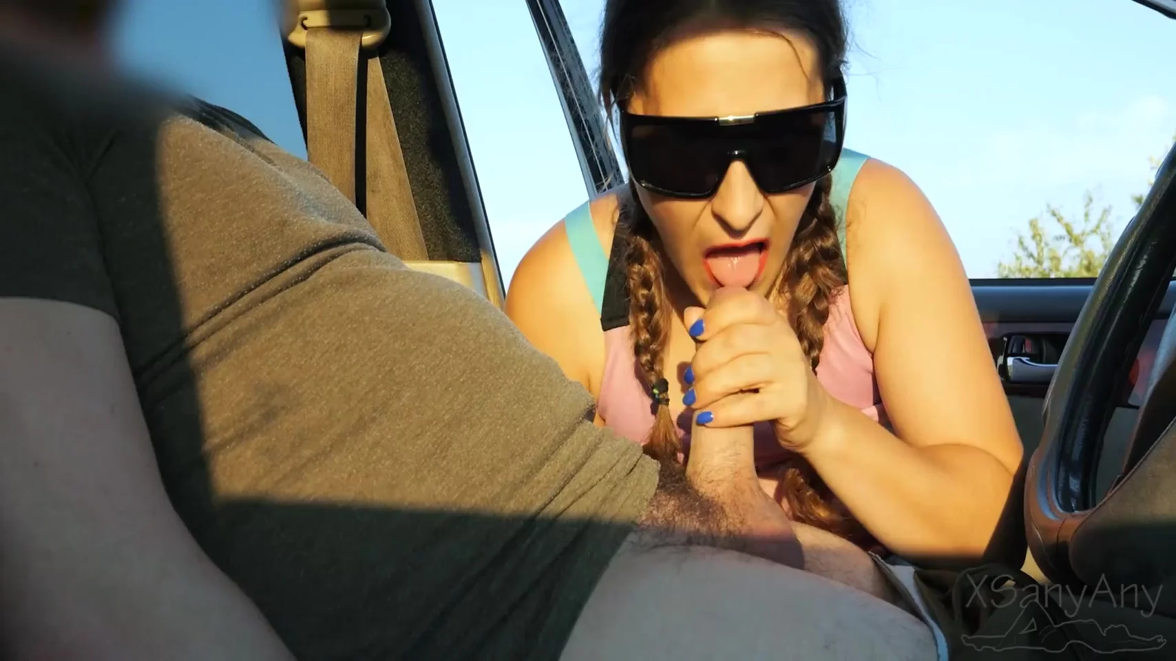 Stranger Caught Me Jerking Off In A Car In A Public Park And Gave Me An Incredible Blowjob!! With Xsanyany