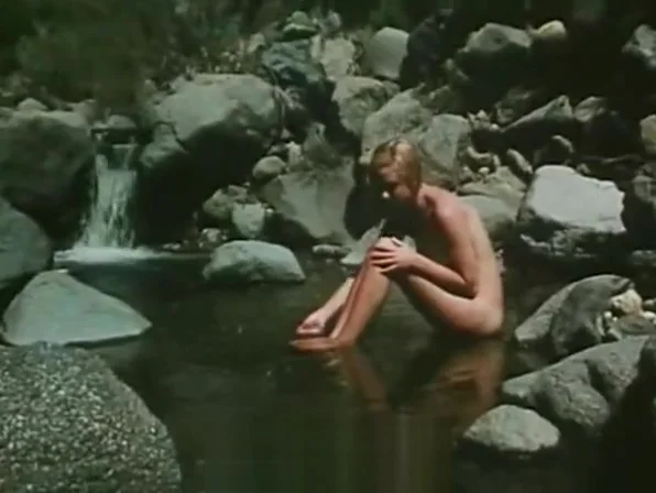Wild Blonde Posing at the Waterfall (1970s Vintage)