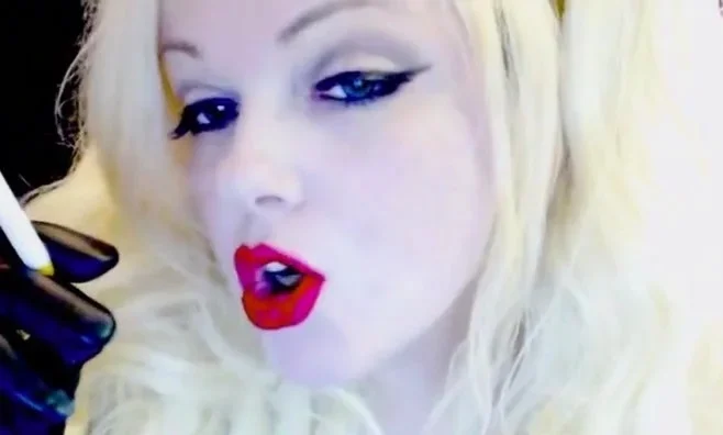Slutty Blonde Smoking In Gloves