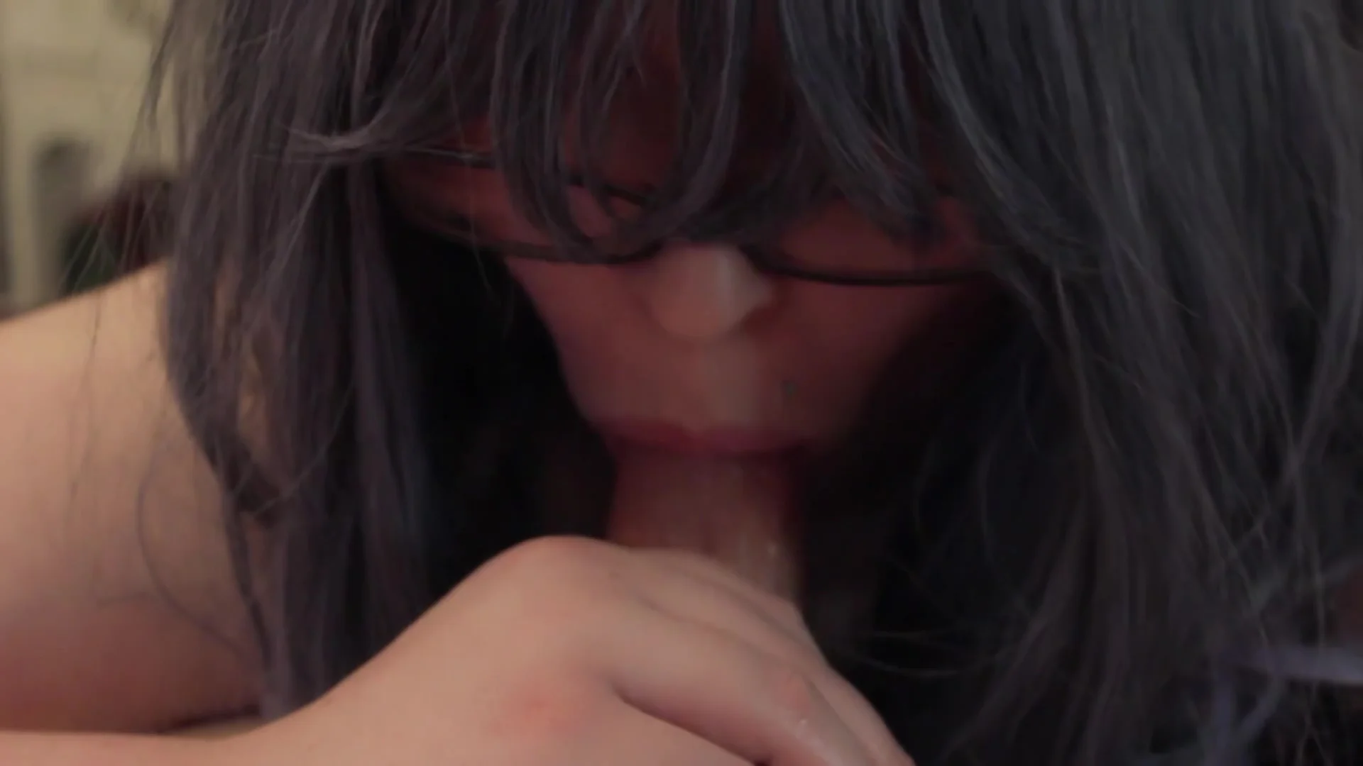 Close Up Purple Hair Blowjob
