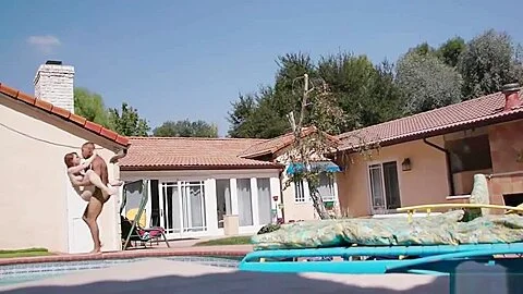 black cock fucked hard Jane Wilde at swimming pool