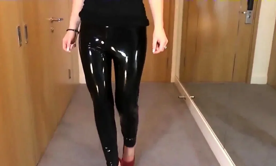 Sexy Latex Liquid Leggings with Red Stilettos Fetish