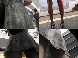 Skinny ass babe wears sexy g-string in upskirt video