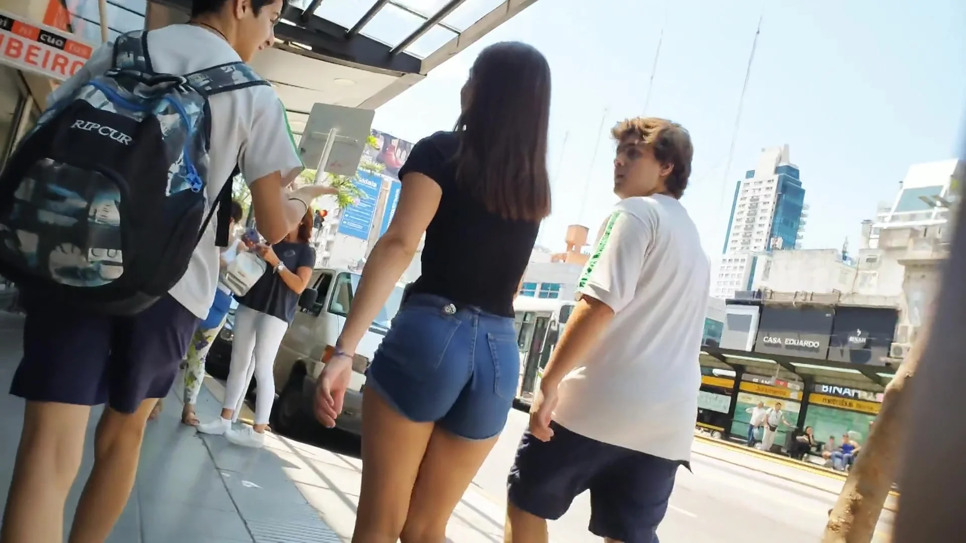 Brunette teen 18+ Ass Mini Jean Shorts