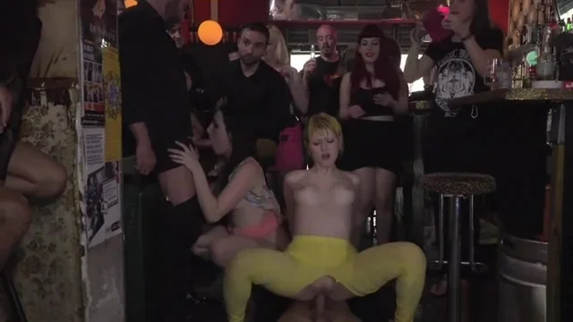 Two slaves fucking in public bar
