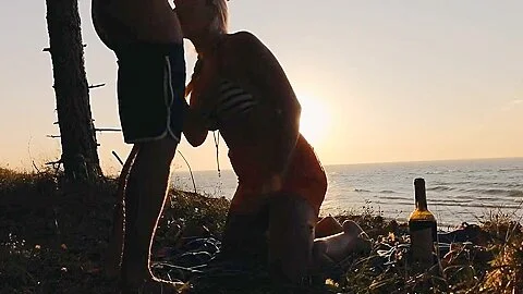 First day in Paradise. Deepthroat and creampie on the beach at sunset.