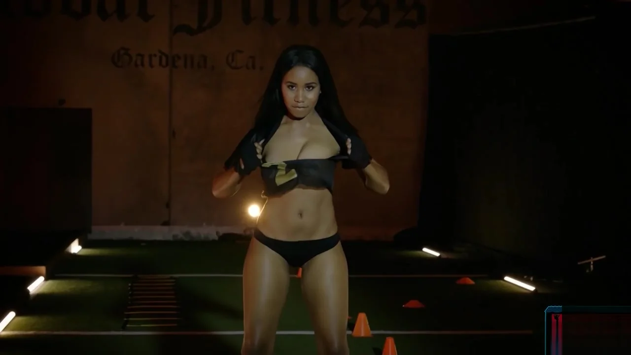 Sexy black teen 18+ doing a tough pre season gym workout