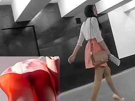 Amateur upskirt video by adorable brunette peach