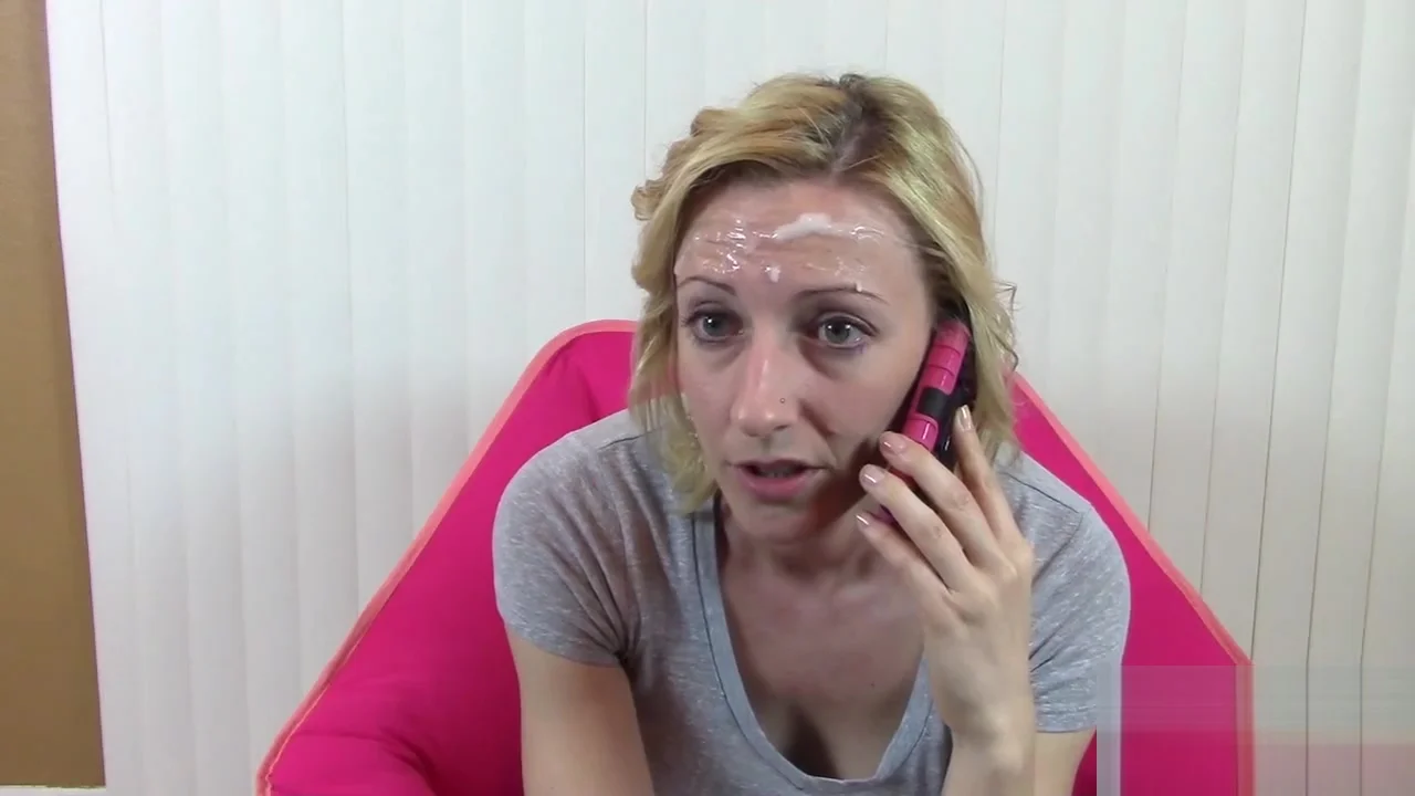 Blonde on Phone Gets Facial and Ignores Dripping Cum