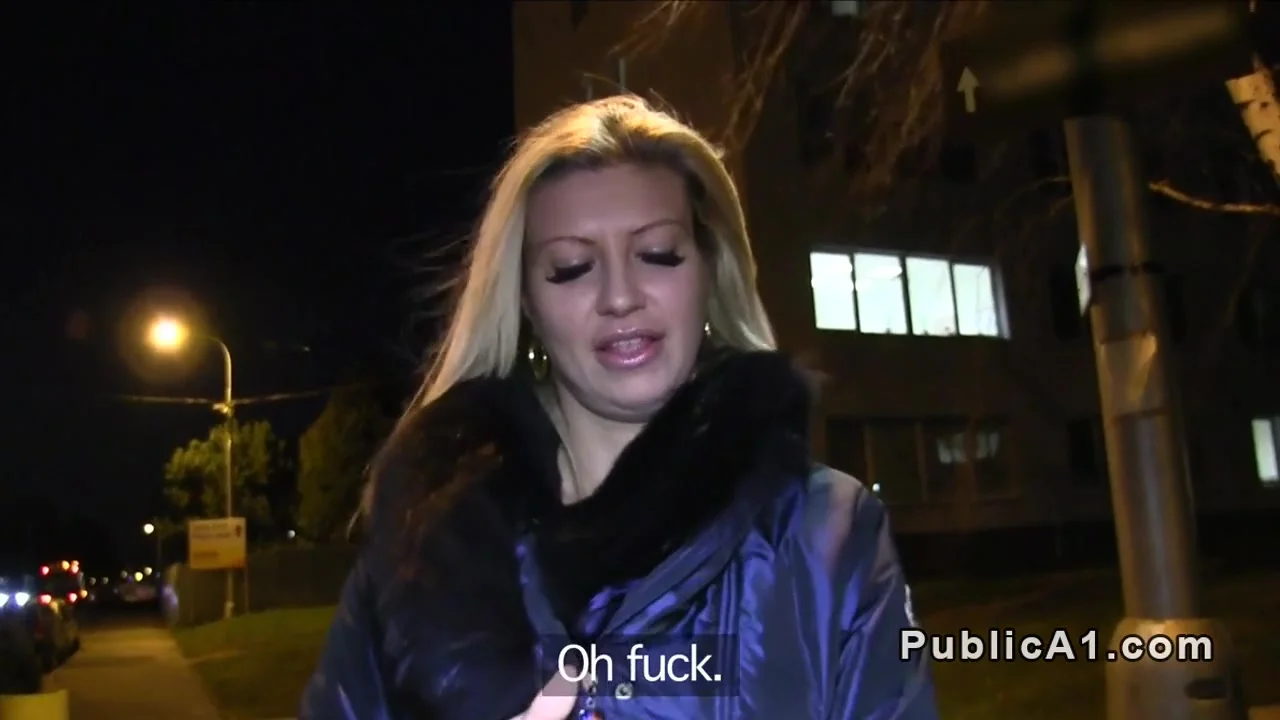 Euro big fake tits flashing in public at night