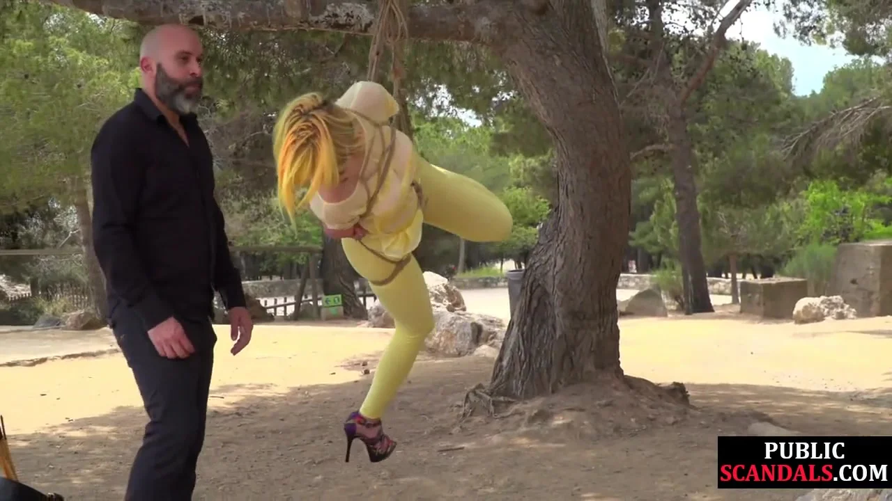 Public whore suspension bondage exposed with buttplug in ass