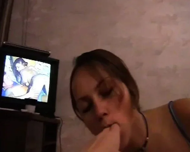 Slender brunette caught him stroking his shaft and gave him some help