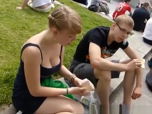 Blonde teen 18+ big tits downblouse and cleavage
